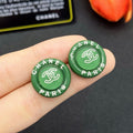 18K  Chanel Green Round Earrings